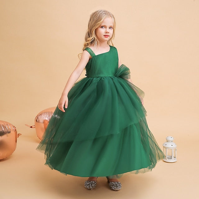 Kids Formal Sleeveless Party Girls' Color Solid Dress