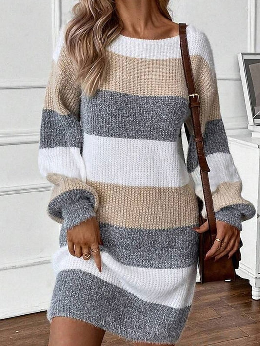 Women's Sweater Sweater Dress Casual Soft Striped Ribbed