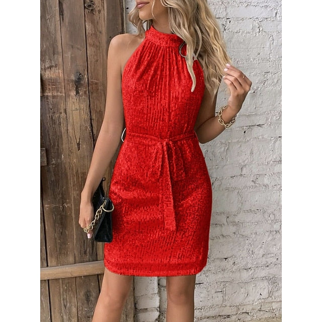 Women's Mini Dress Sheath Dress Halter Dress Off The