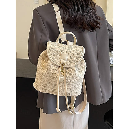 Women Backpack Straw for – Boho Rattan Travel with Woven Bag
