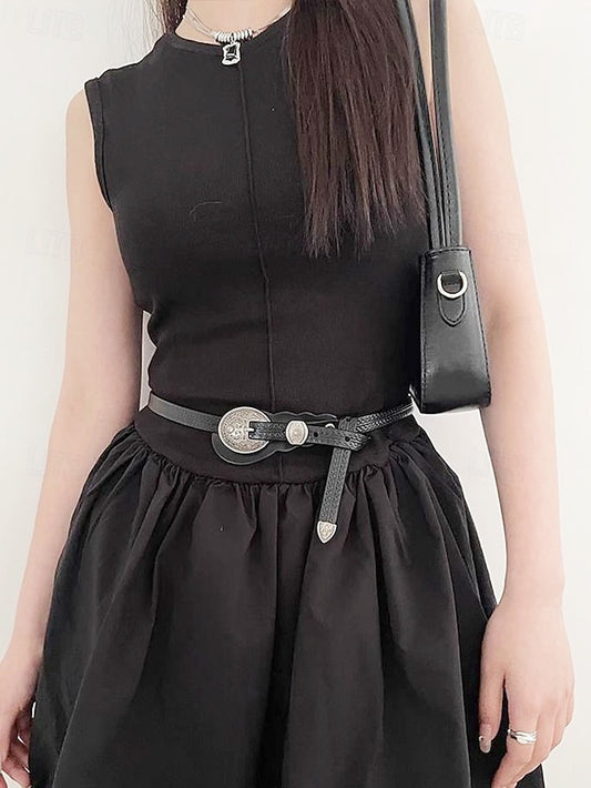 Women's Vintage Waist Belt Leather Western with Faux Carved