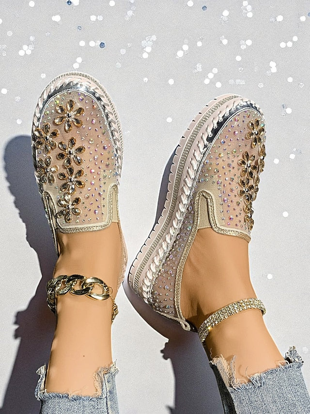 Rhinestone Sneakers with Slip-On Women's Mesh Embellished
