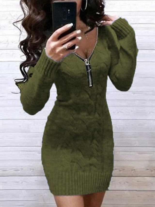 Women's Sweater Sweater Dress Casual Soft Pure Color Ribbed