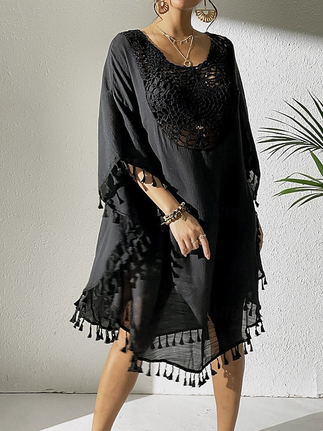 Women's Cover Up Swimsuit Dress Lace Patchwork Fringe