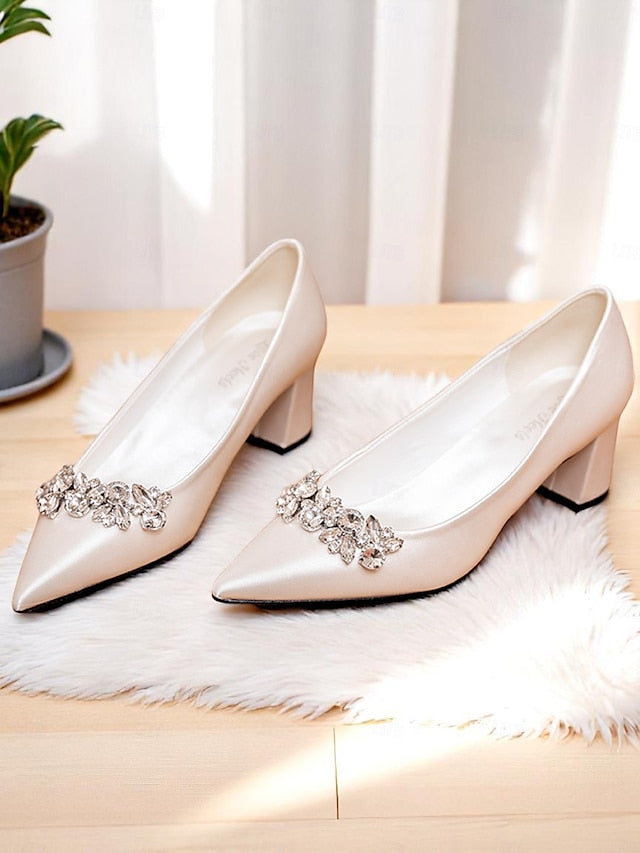 Women's Toe Pointed Wedding Pumps Satin Champagne with