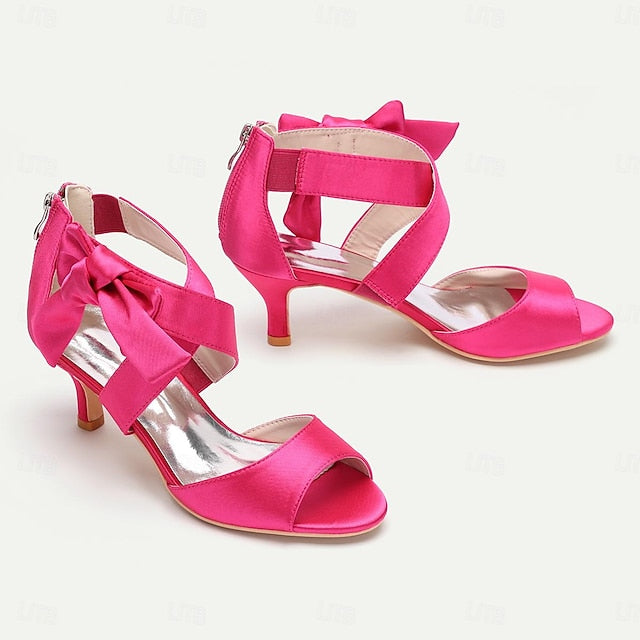 Kitten Women's Bridal Open Heel Shoes Wedding Bowknot