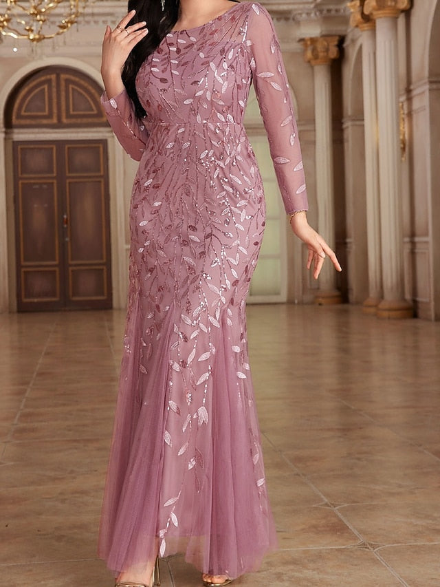 the Floor Dress of Bride Party Mother Neck Elegant Crew