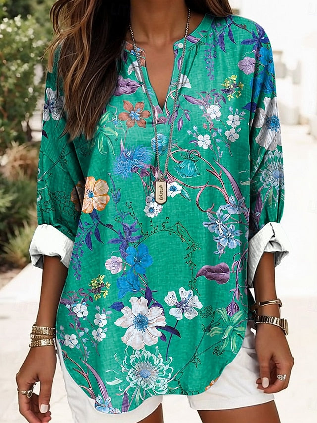 Women's Blouse Linen Like Breathable Lightweight Tunic V