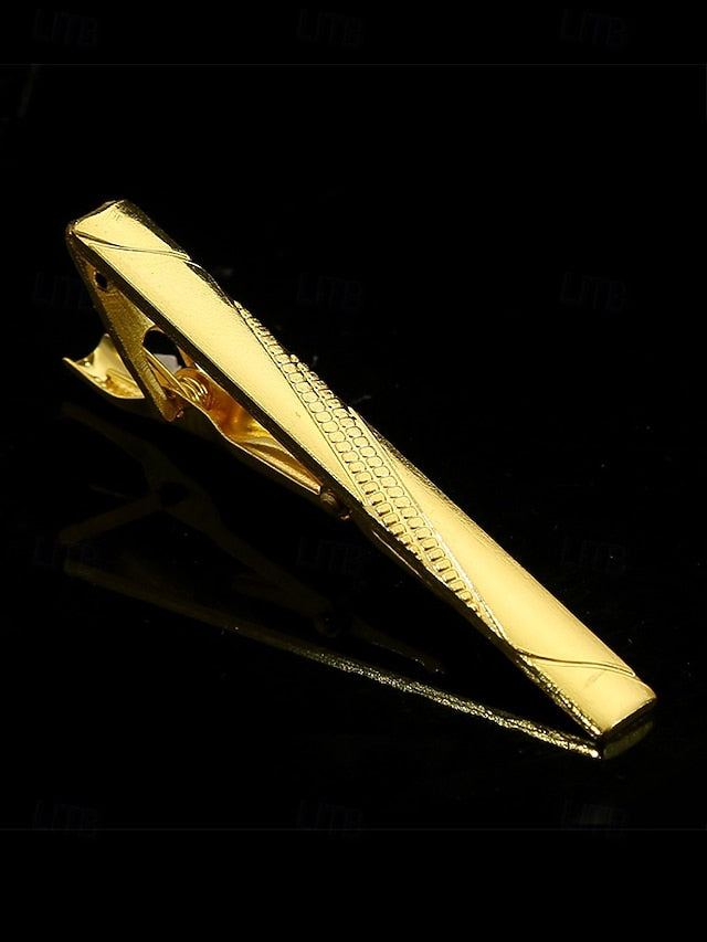 – Tie with for Black Clip Men Design Inlay Sleek Gold Elegant