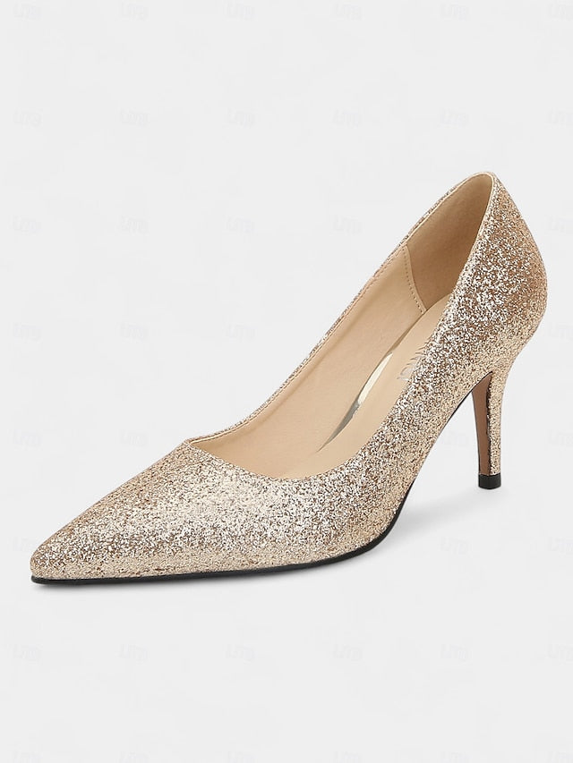- Glitter Stiletto Pumps Gold Sparkly Women's Pointed-Toe