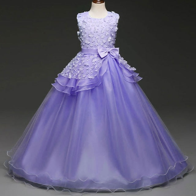 Flower Colored Girls' Girl Kids Dress Solid