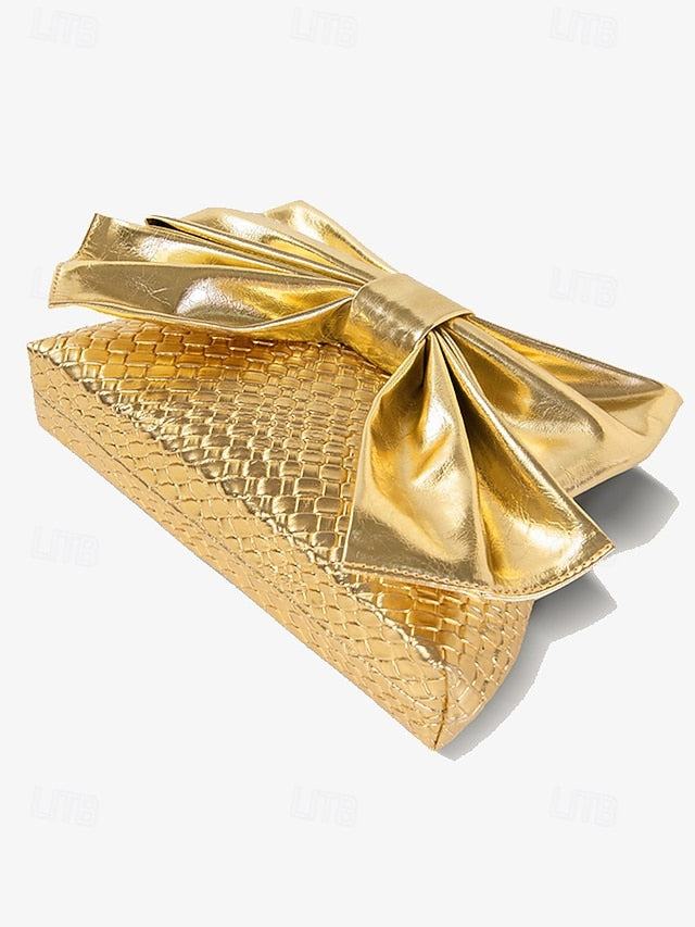 Gold Bow Oversized Women&#39;s with Bag Faux Clutch Leather