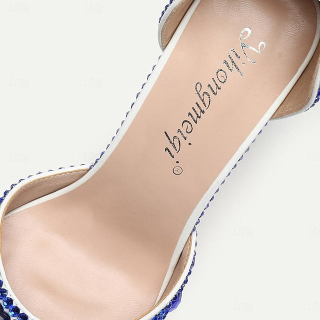 High Rhinestone Slingback Heels Pointed-Toe Women's Crystal