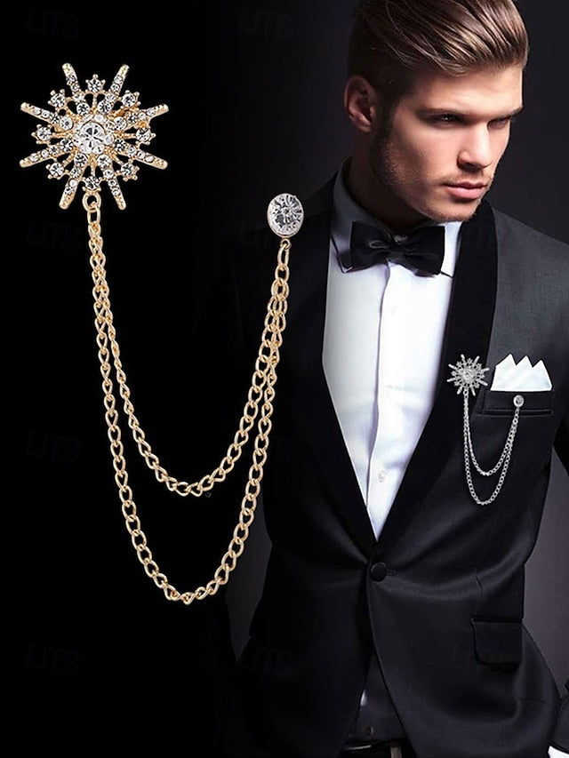 – Lapel Stylish Star with Pin Gold Elegant Crystal Chains