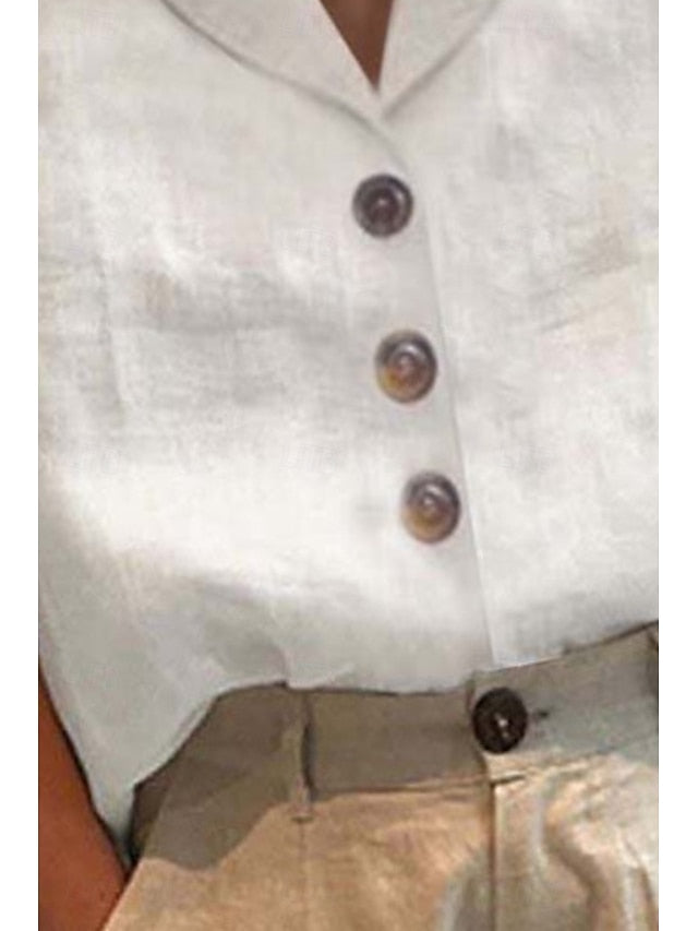 Women's Shirt Button Up Blouse 100% Cotton Plain Daily