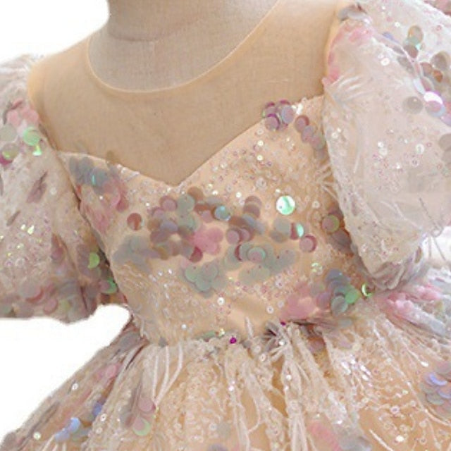 Girls' Short Solid Kids Dress Sleeve Color Party