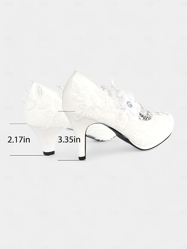 Heel Shoes High Floral – with Lace Embellishments White Bridal