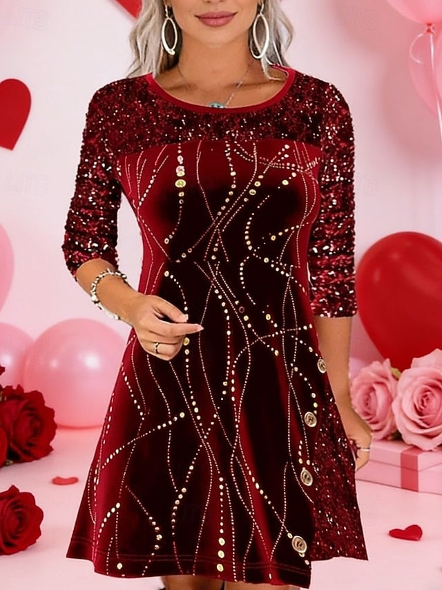 Women's Holiday Dress Three-Quarter Sleeve Sequin