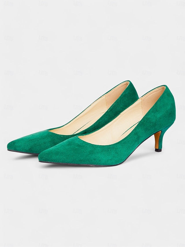 Green Pumps Kitten Women's Emerald with Suede Pointed-Toe