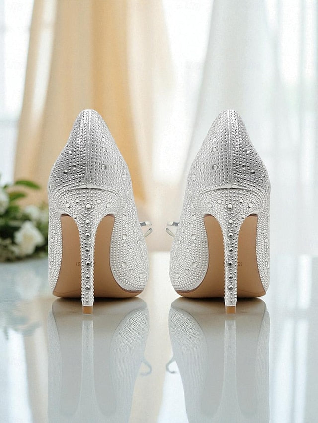 Women's - Gold Embellished Pumps High Crystal Sparkly Heel