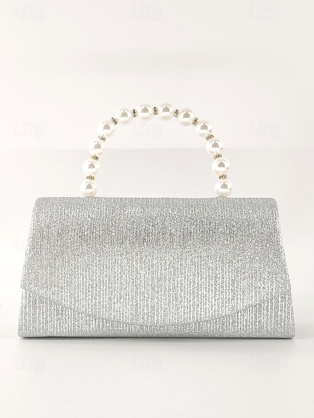 Clutch Women's Pearl Handle – Bag Purple with Glitter