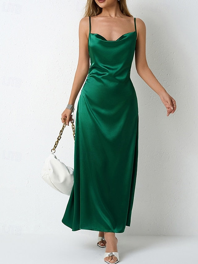 Women's Midi Dress Satin Dress Party Dress Cocktail Dress