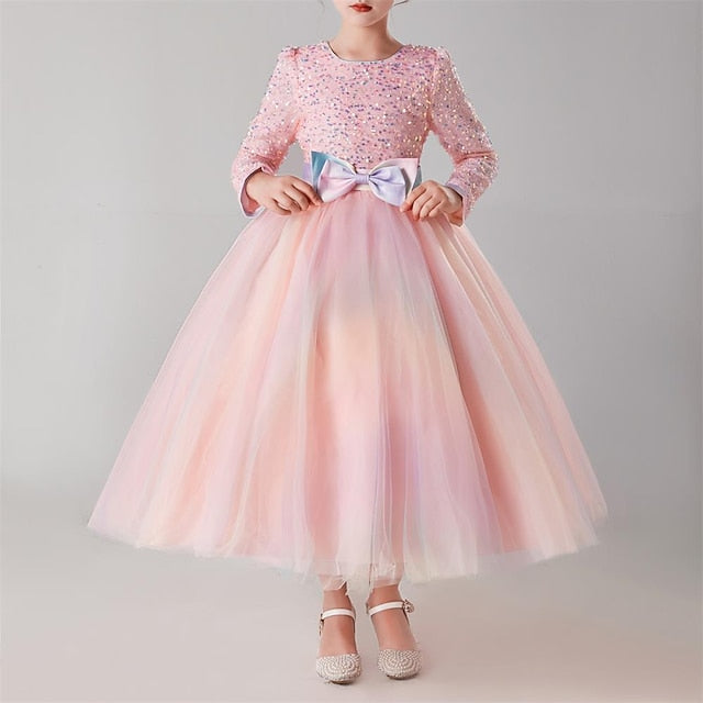 Party Long Dress Girls' Kids Flower Girl Color Solid