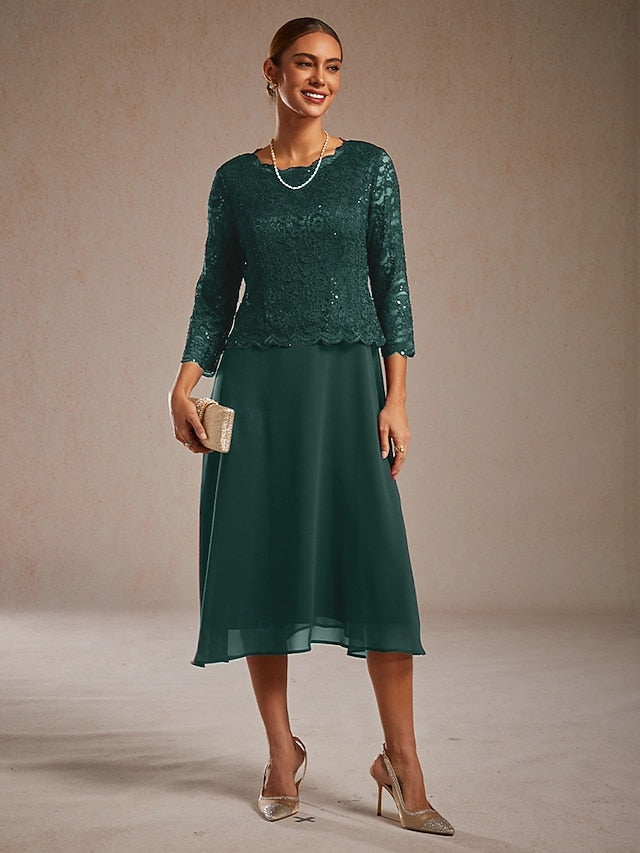 Women's Midi Dress Chiffon Dress Lace Dress Sequins Elegant