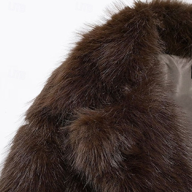 Comfortable Fur Furs Coat Women's Pocket Faux Warm