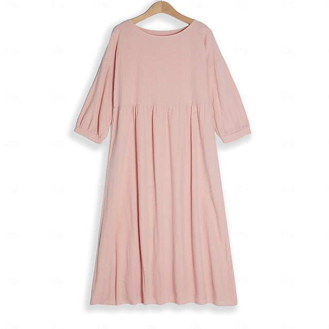 Women's Blue Black White Summer Spring Midi Dress Faux