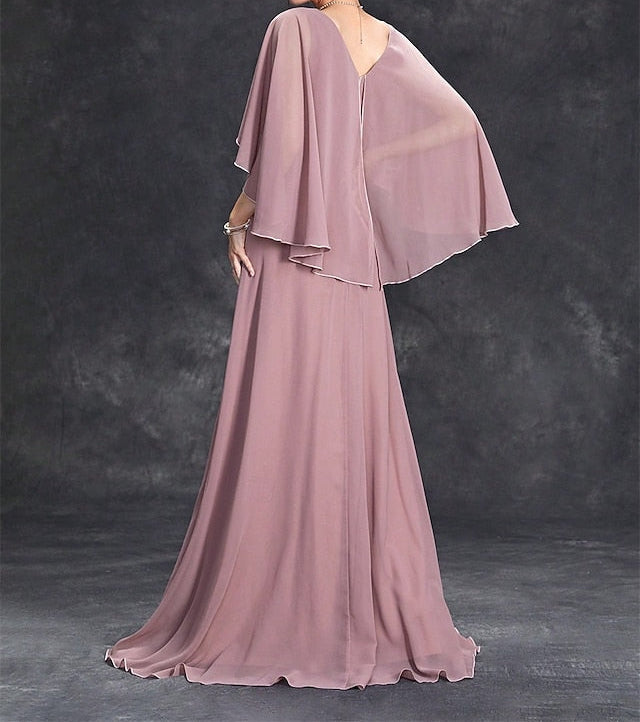 Neck Dress Elegant V the of Bride Party Mother Floor