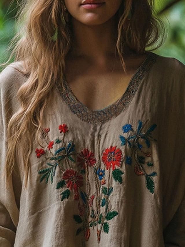 Women's Western Blouse Boho Shirt Blouse Flower Boho Long