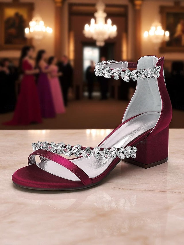 Women's Satin Crystal Heel Purple - Block Sandals