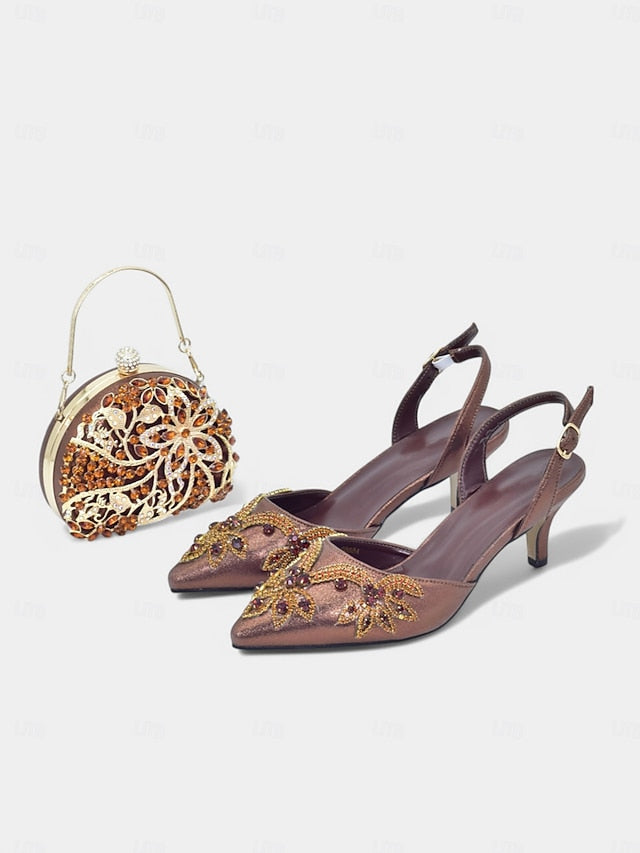 Gold Embellished Heels Matching with – Slingback Handbag