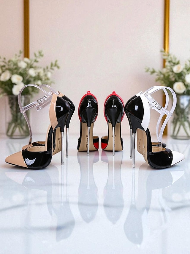Patent and Women's Leather Toe Black Stiletto Red Pointed