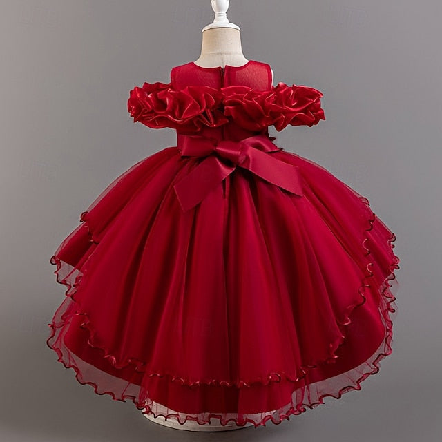 Sleeve Girls' Kids Wedding Flower Short Party Dress Floral