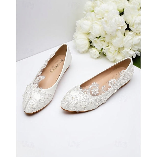 White Vintage Flats Women's Lace – Embroidered Ballet