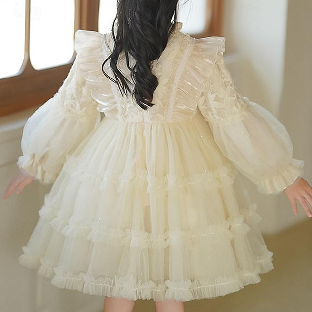 Girl Dress Long Kids Flower Party Solid Girls' Color