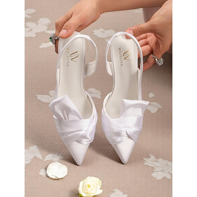 with Pink Satin Heels Bow Oversized - Women's Slingback