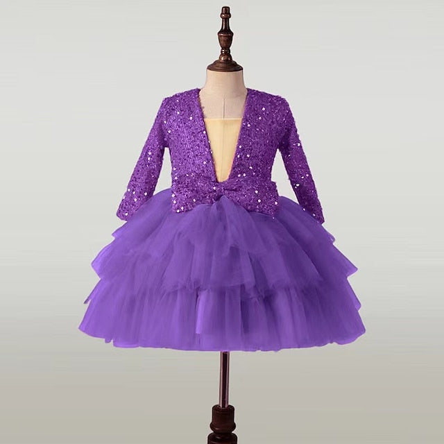 Party Long Sequin Girls' Dress Performance Kids Sleeve