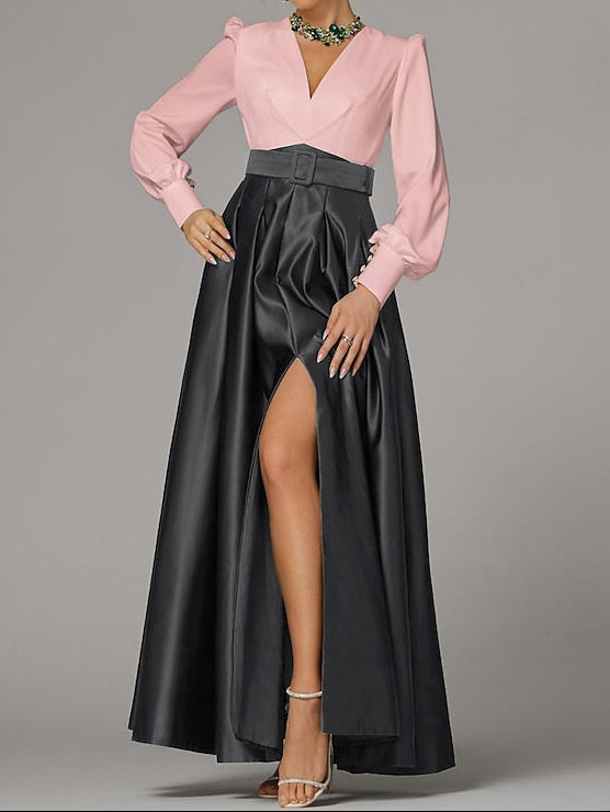 Formal Floor Split Evening A-Line Dress High Wedding Guest Gown