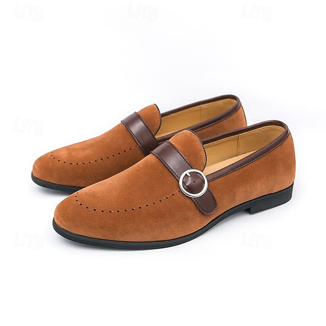 Loafers Faux Suede Buckle with Men's Brown Slip-On Strap