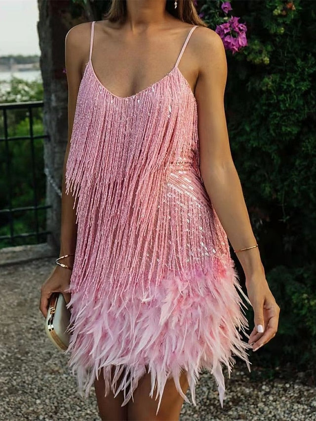 Women's Mini Dress Sequin Dress Fringe Dress Party Dress