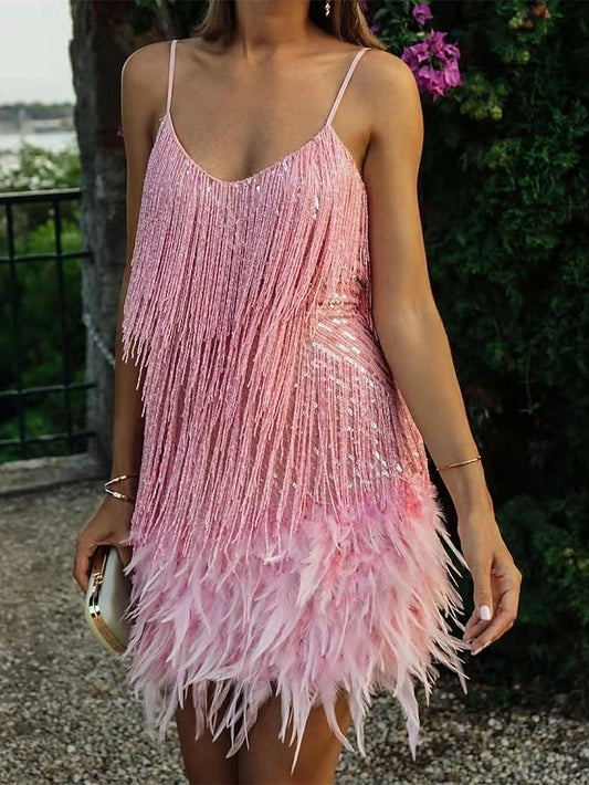 Women's Mini Dress Sequin Dress Fringe Dress Party Dress