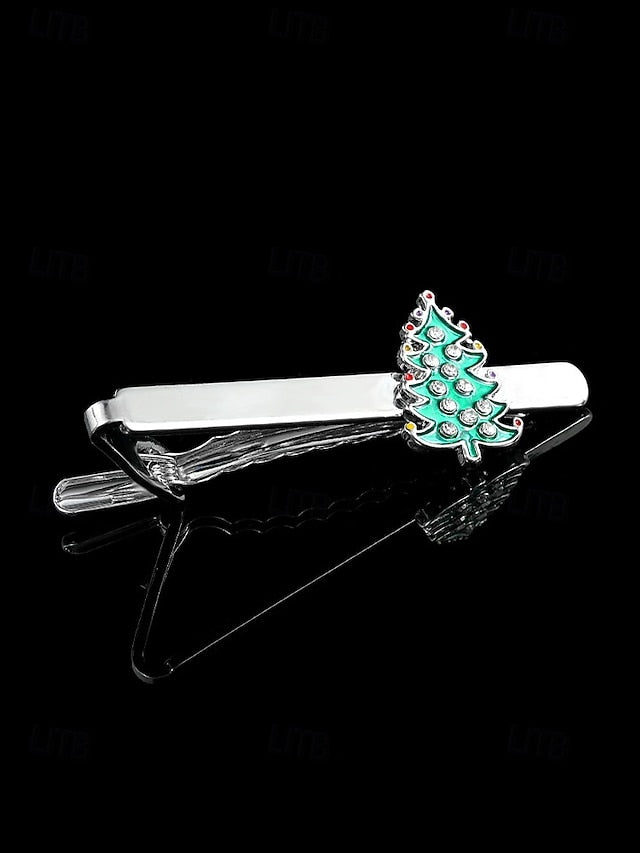 Set Men's - Festive Christmas Clip Cufflinks Tie Tree and