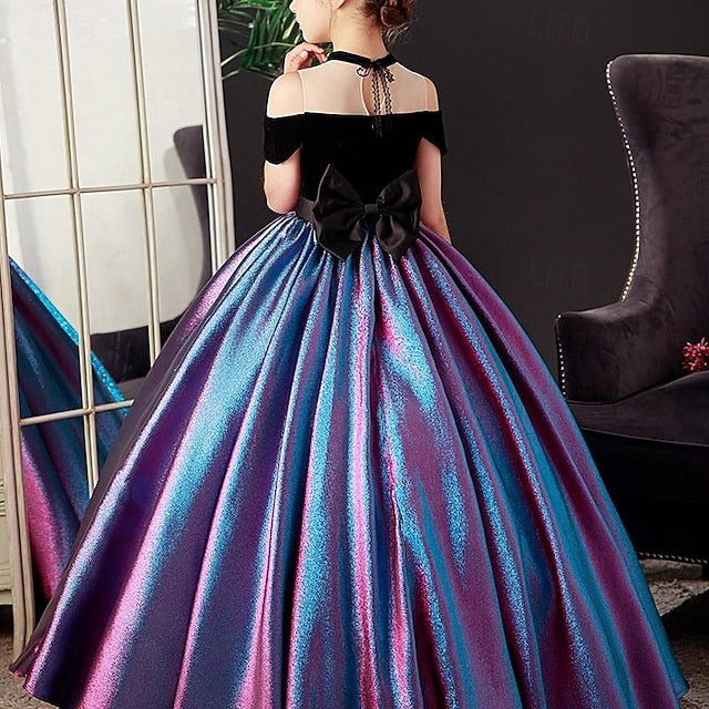 Solid Party Dress Sleeve Short Girls' Kids Color