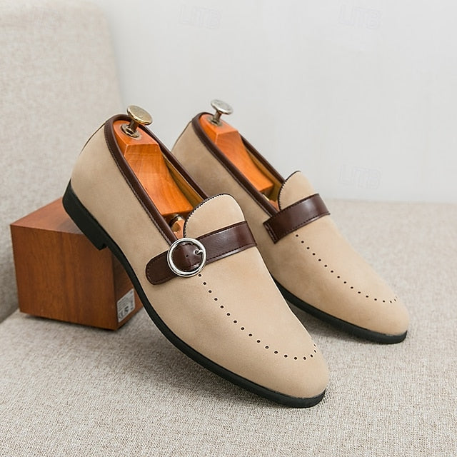 Loafers Faux Suede Buckle with Men's Brown Slip-On Strap