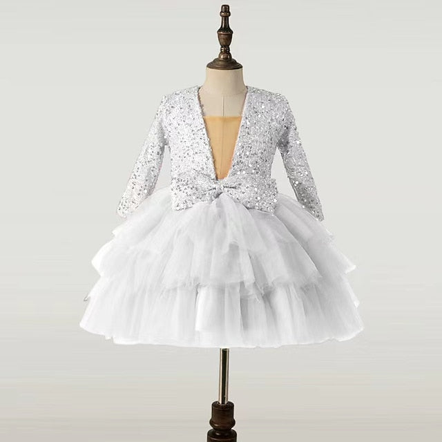 Party Long Sequin Girls' Dress Performance Kids Sleeve