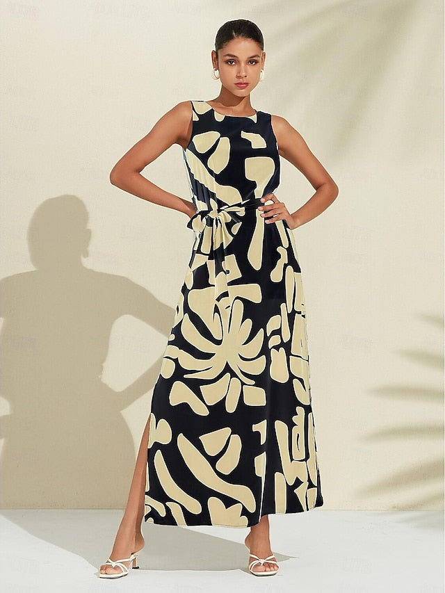 Women's Casual Dress Loose Dress Black White Sleeveless