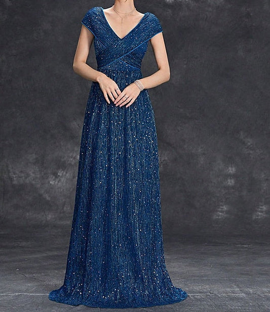 Bride V Dress Mother Floor Elegant of Party Neck the